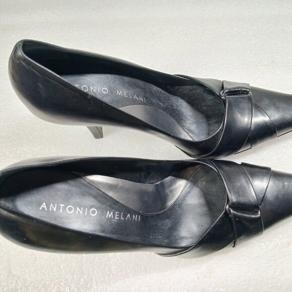 Antonio Melani Vero Cuoio Black Leather Pumps 4" Heel Made in Italy Size 8.5 VG - Picture 7 of 14